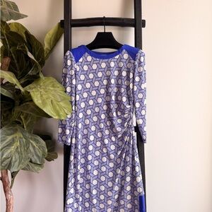 Geometric Blue and White Dress by Donna Morgan